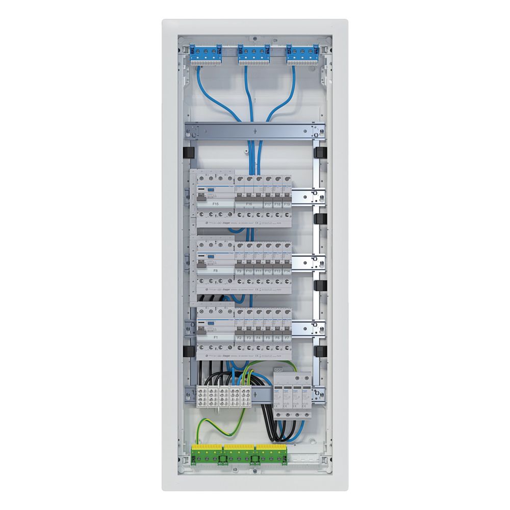 Tableau électrique compact Hager Volta HWV 5x12PLE, IP30, équipé et câblé, 3 circuits FI, parafoudre intégré