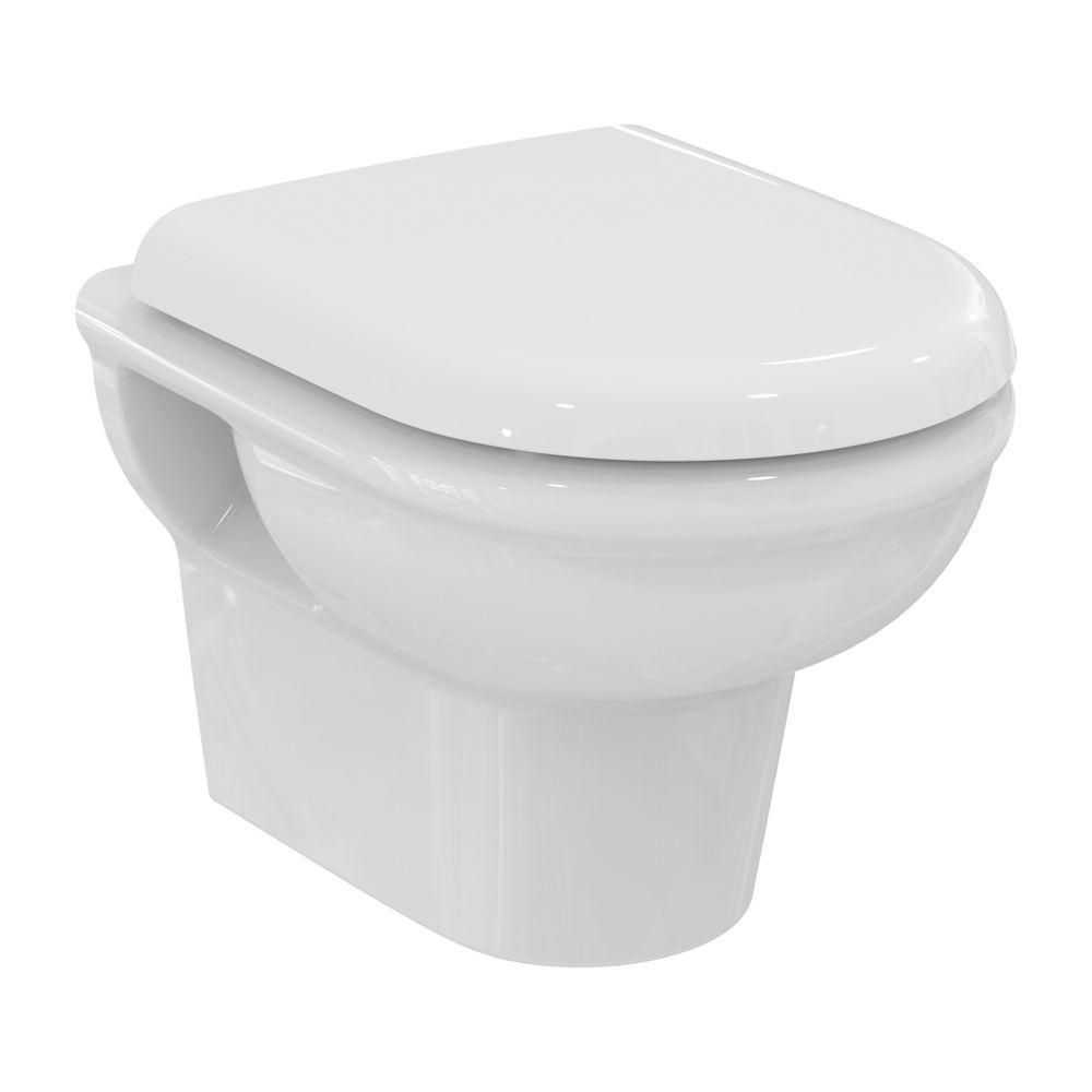 Ideal Standard Pack WC mural Exacto, sans rebord de chasse, avec fermeture douce, 355x480x350 mm, Blanc