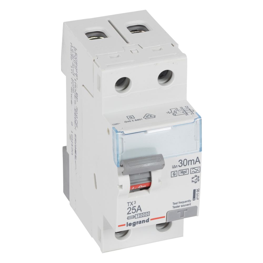 Legrand disjoncteur différentiel TX3, 25A, 2 pôles, 30mA, Type F-G, 230V, 2 modules, Gris, 411595