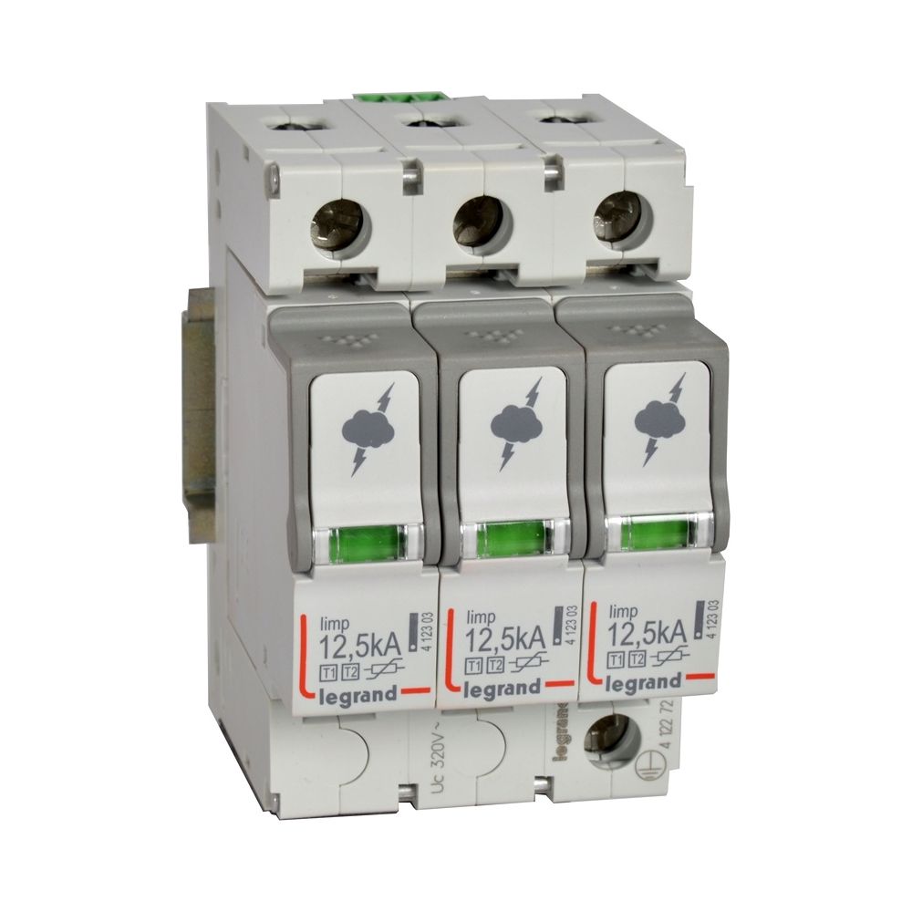 Legrand Parafoudre combiné Type 1+2 3+0, 320V, 12,5kA, 3 modules, avec contact de télécommande, 412272