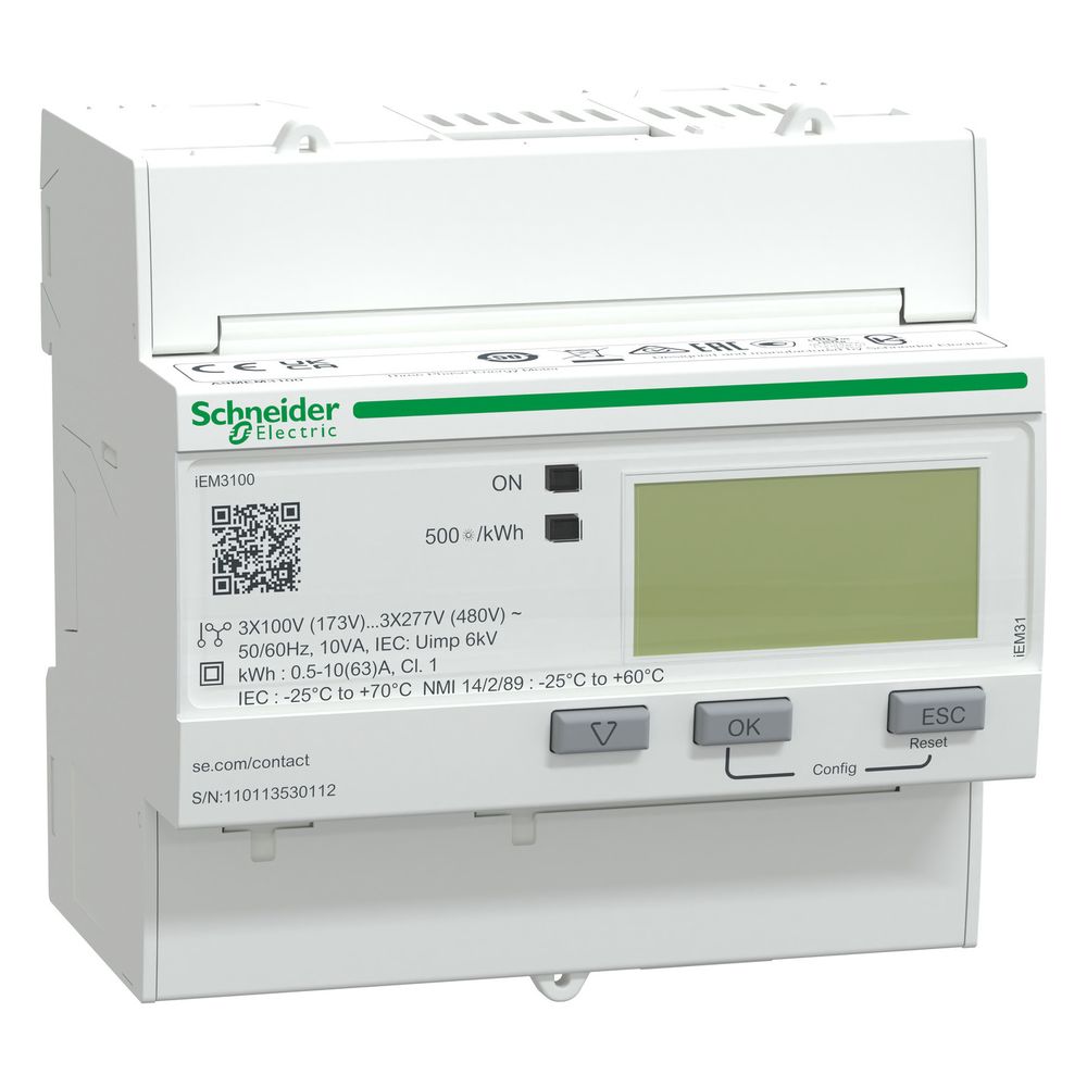 Compteur d'énergie Schneider Electric Acti9 iEM3100, 63A, blanc
