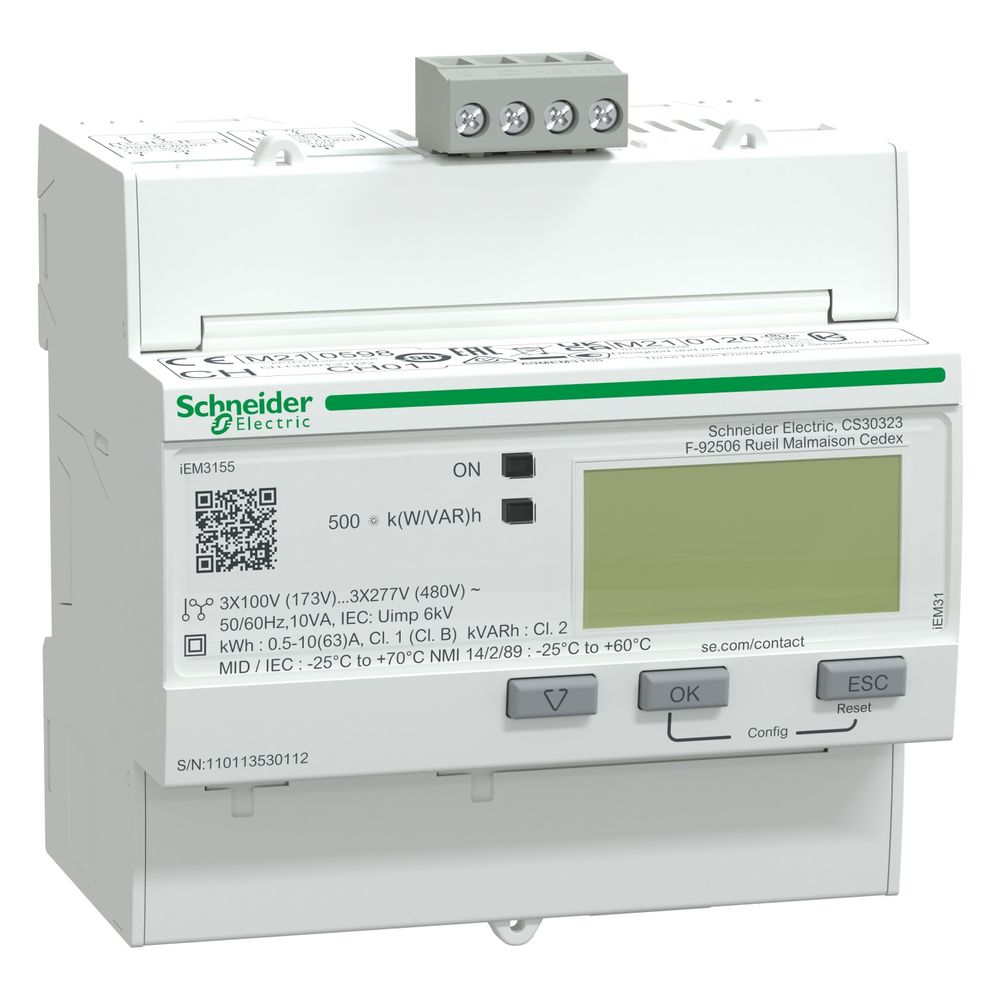Compteur d'énergie Schneider Electric Acti9 iEM3155, 63 A, 3P+N, blanc