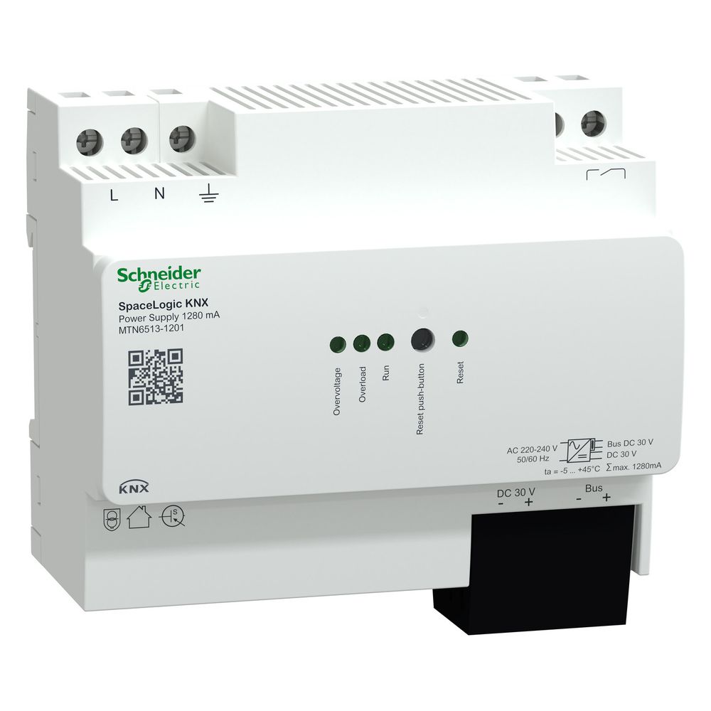 Schneider Electric SpaceLogic KNX MTN6513-1201 - Alimentation électrique KNX, 1280 mA, 90x108x65 mm, Blanc