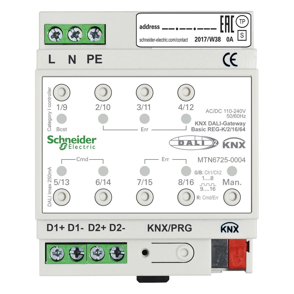 Passerelle KNX DALI Schneider Electric SpaceLogic KNX REG-K/2/16 - 2 canaux - 4 TE - IP20 - Blanc