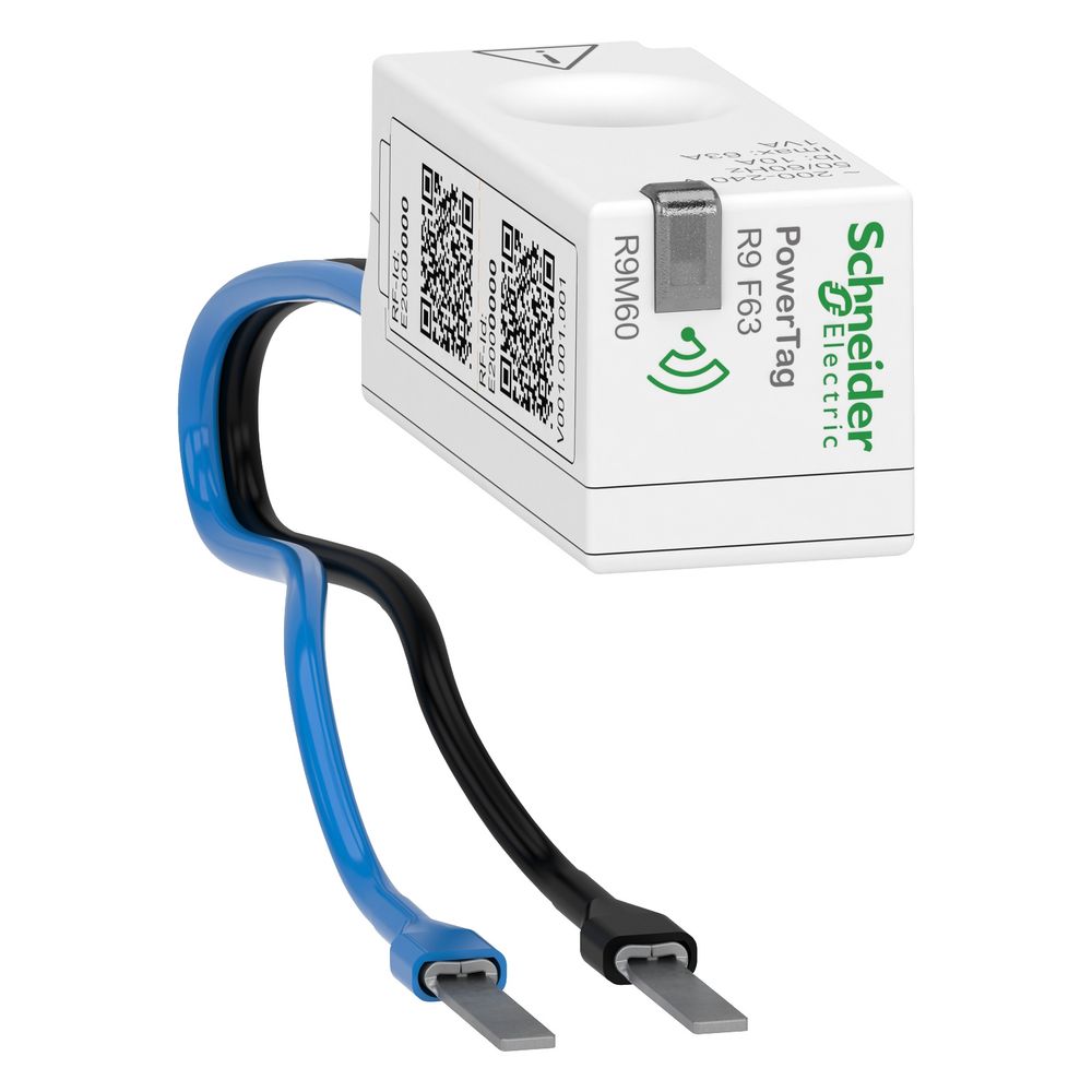 Capteur d'énergie PowerTag Resi9 R9M60 Schneider Electric, 63A, 1P+N, 18x20x42,6 mm, Blanc