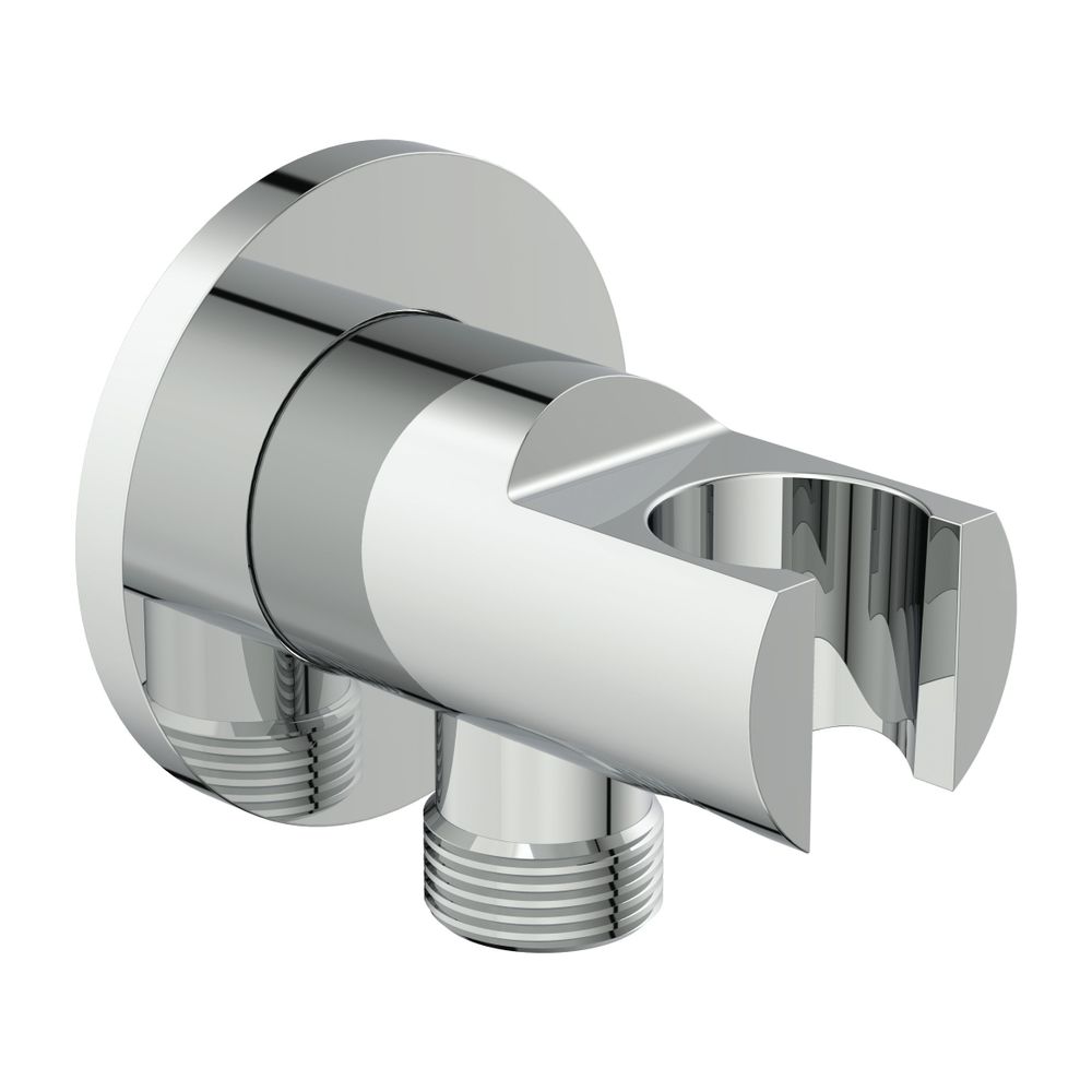Support mural Idealrain avec rosace ronde pour pommeau de douche et flexible G1/2 chromé
