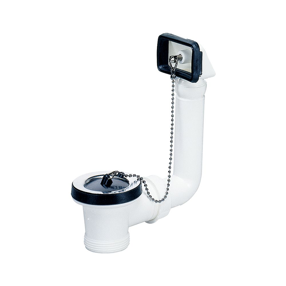 Ensemble d'évacuation et trop-plein Dallmer 014 U pour évier simple, avec bouchon et support de chaîne, 1 1/2", PP, 110206