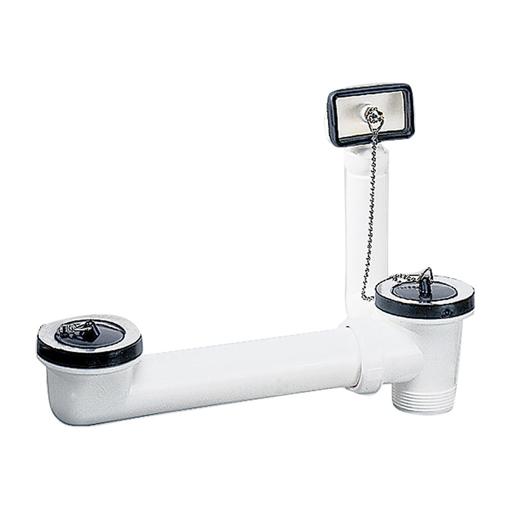 Dallmer Kit d'évacuation et de trop-plein 024 U pour double évier - Avec bouchon et support de chaîne - 1 1/2" - PP - 110404