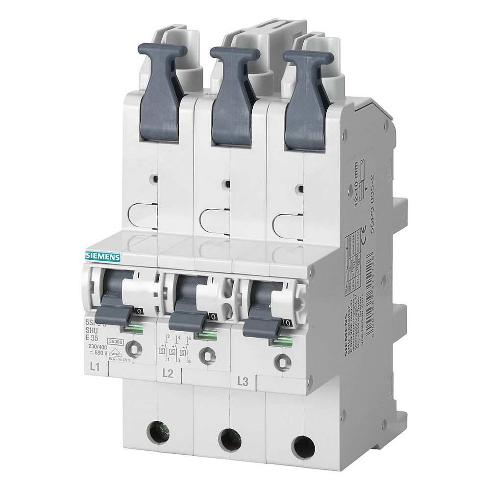 Disjoncteur principal Siemens 5SP3835-2 3 pôles 35A 400V Caractéristique E Rail collecteur