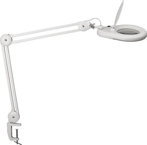 Lampe à loupe LED avec lentille en verre 127 mm 5 pouces pince de table blanche avec cache, tête ronde