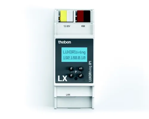 Centrale LUXORliving IP1 System Theben, interface Ethernet/bus, mise en service via LUXORplug, visualisation via application LUXORplay, système domotique KNX 4800495