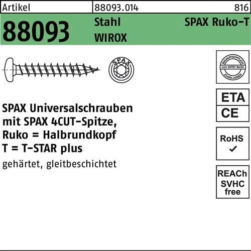 Vis R 88093 Ruko pointe/T-STAR 5x30/27-T20 galvanisée WIROX 200 pièces SPAX — lot de 200 pièces