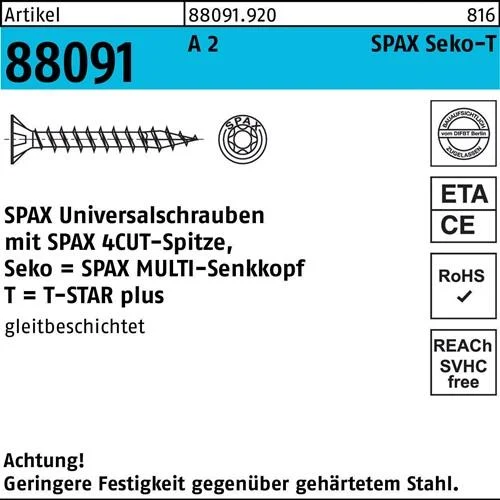 Vis R 88091 SEKO T-STAR 3x 35/31-T10 A 2 lot de 200 pièces SPAX — lot de 200 pièces