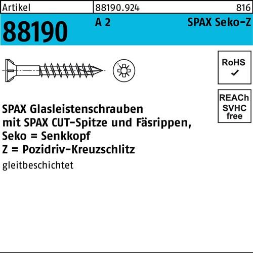 Vis à verre R 88190 Seko PZ 3,5x40/23-Z2 A 2 200 pièces SPAX — lot de 200 pièces