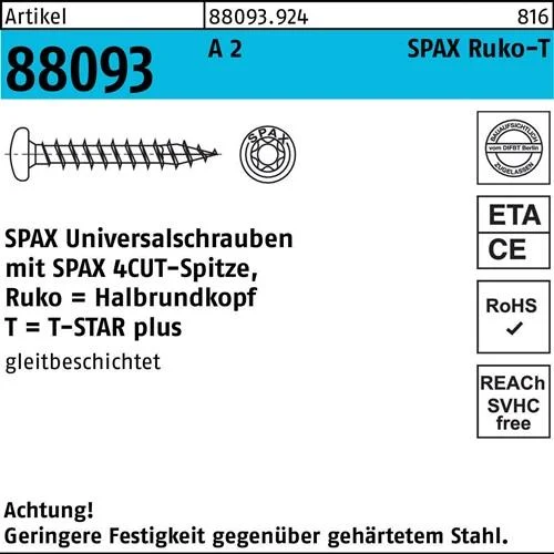 Vis Ruko pointe/T-STAR VG 4x 35/30-T20 A 2 (200 pièces) SPAX — lot de 200 pièces