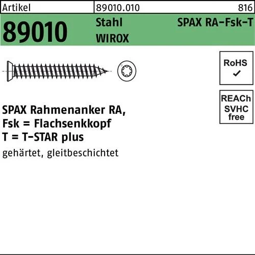 SPAX Ancrage de cadre R 89010 SEKO T-STAR plus 7,5 x 40 -T30 acier zingué WIROX 100 pièces — lot de 100 pièces