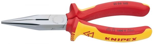 Knipex Pince plate-ronde VDE droite avec coupe 160 mm - Réf. 25 06 160
