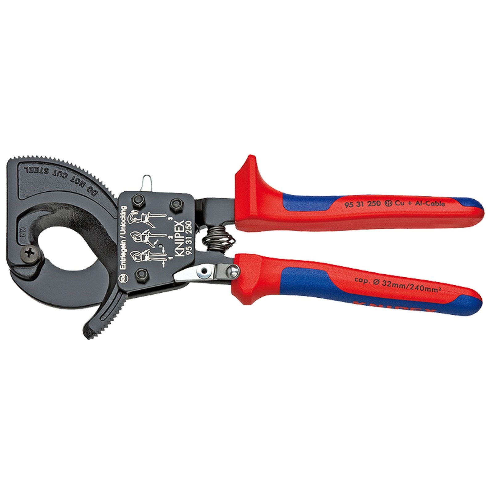 KNIPEX Coupe-câbles pour gaines multiconstituants, principe à cliquet, coupe-câbles