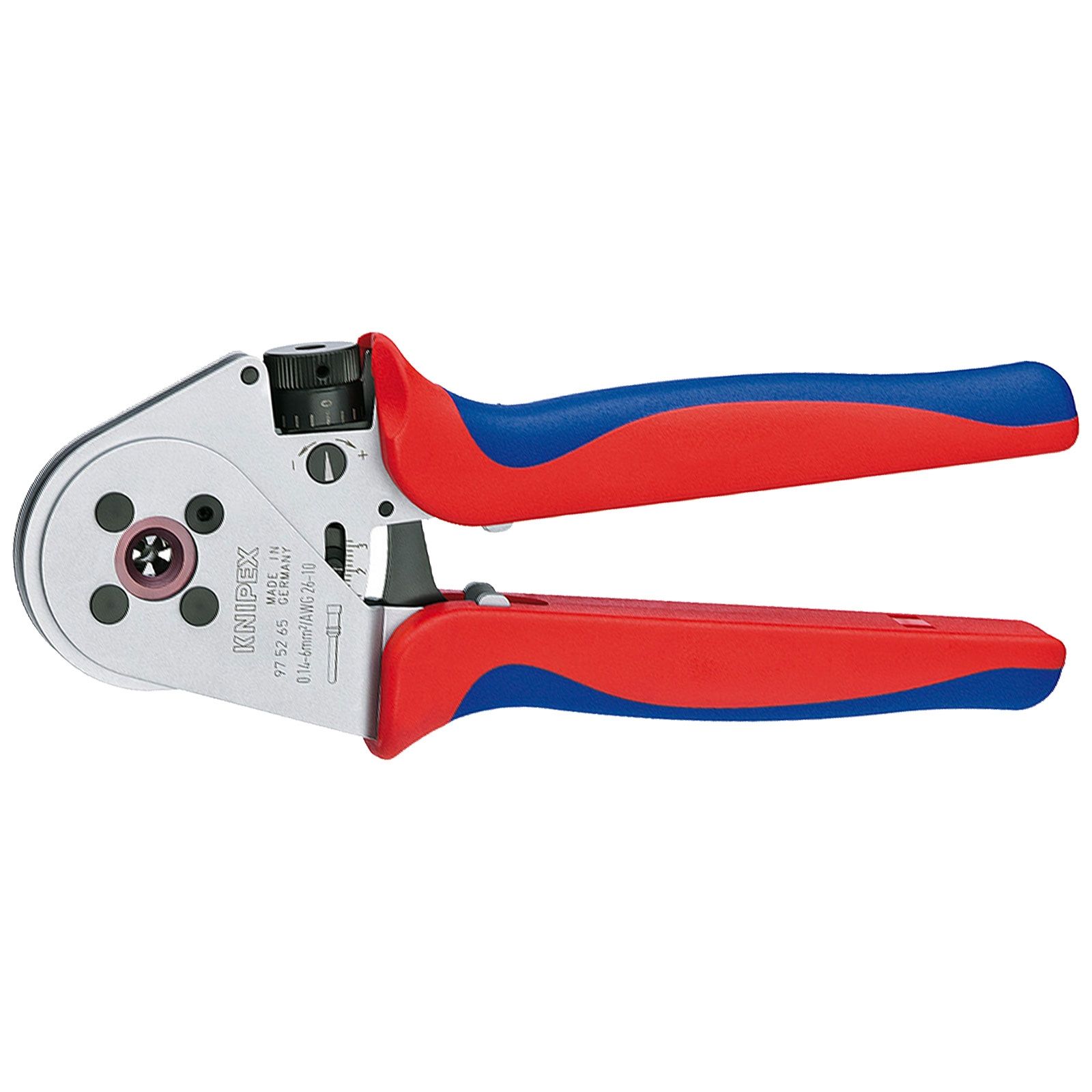 Pince à sertir à 4 mors pour contacts tournés KNIPEX 230 mm chromée avec gaines multicomposants