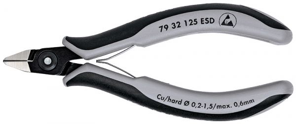 Knipex Cisailles de précision latérales pour électronique ESD Tête pointue brunies 2 composants
