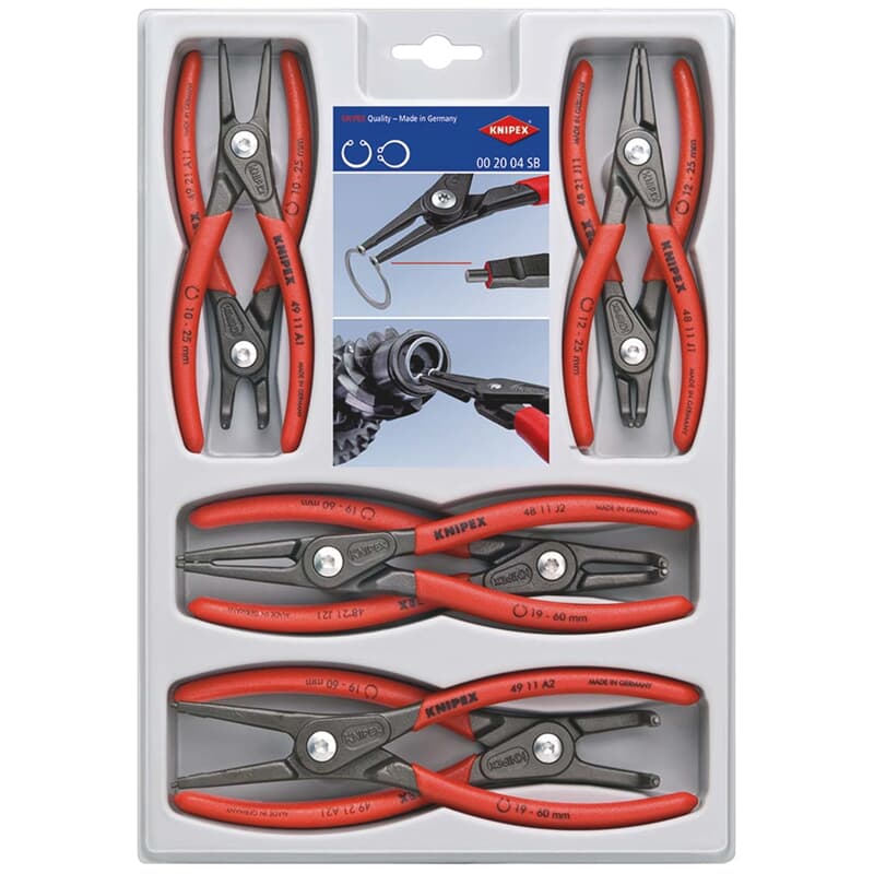 Set de pinces à circlips KNIPEX 00 20 04 SB (4811J1/J2/J11/J21 4911A1/A2/A11/A21)