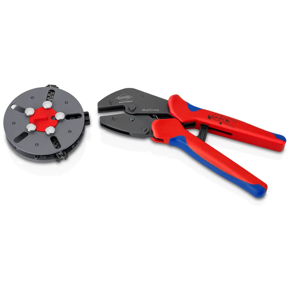 Pince à sertir MultiCrimp KNIPEX avec magasin interchangeable et gaines multicomposants brunies 250 mm