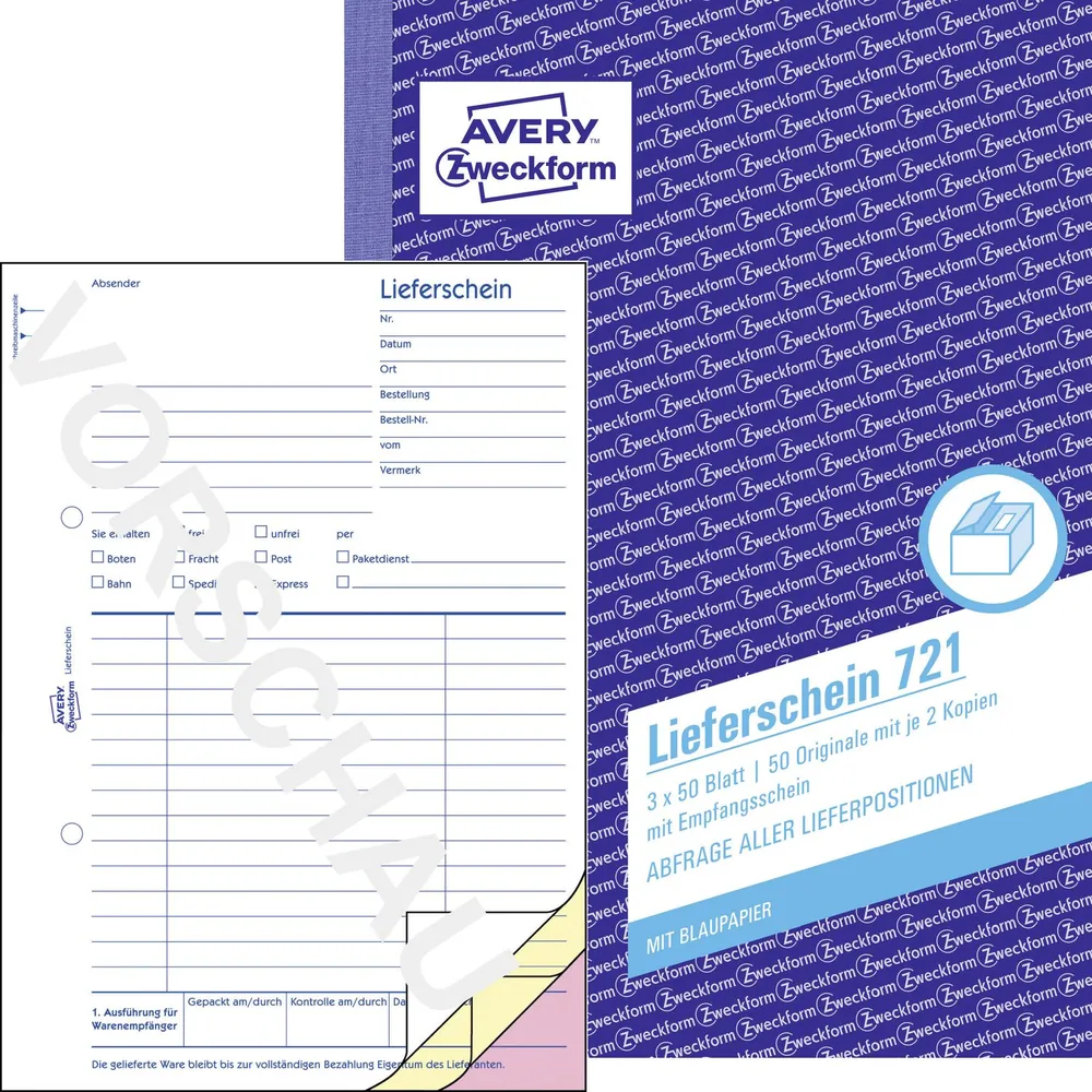 Bon de livraison Avery Zweckform DIN A5 non autocopiant 3x50 feuilles