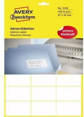 Étiquette d'adresse Avery Zweckform 3348 67x38 mm blanc 420 étiquettes/paquet