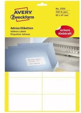 Étiquette d'adresse Avery Zweckform 3350 95x47mm blanc, 240 étiquettes/paquet