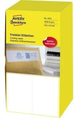 Étiquettes d'affranchissement Avery Zweckform 03433 163x43 mm - Lot de 1000