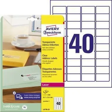Étiquette d'adresse Avery Zweckform L4770-25 transparente 1000 étiquettes/paquet