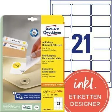 Étiquette Avery Zweckform L6023REV-25 63,5x38,1 mm blanc 630 étiquettes/paquet