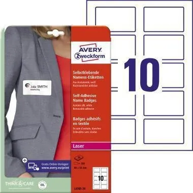 Avery Zweckform étiquette de nom L4785-20 80x50mm blanc 200 pièces/paquet — lot de 200 pièces