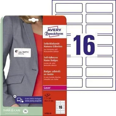 Avery Zweckform Étiquette de nom L4783-20 88,9x31mm ws 320 St./Pack.