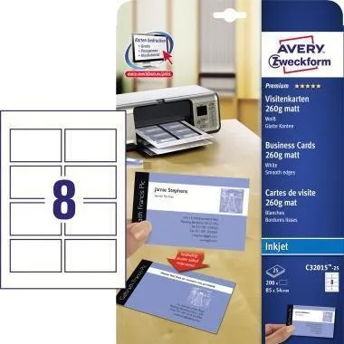 C32015-25 Carte de visite Avery Zweckform 85x54 mm blanc 200 pièces/paquet — lot de 200 pièces