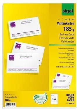 Carte de visite SIGEL DP830 format A4 85x55 mm 185 g/m² blanc 150 pièces/lot