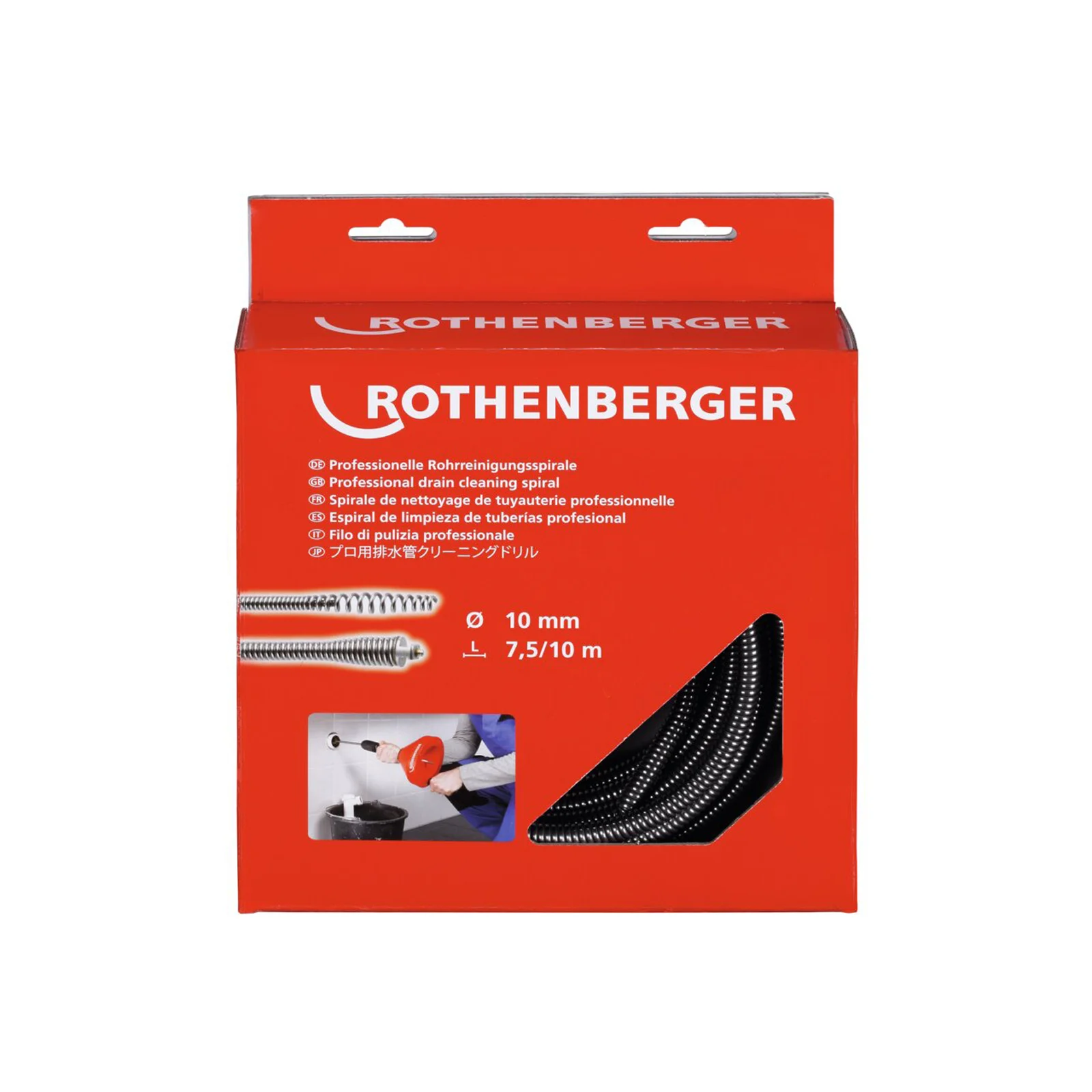 ROTHENBERGER Spirale, 10 mm x 7,5 m, avec âme en acier et raccord - 72423