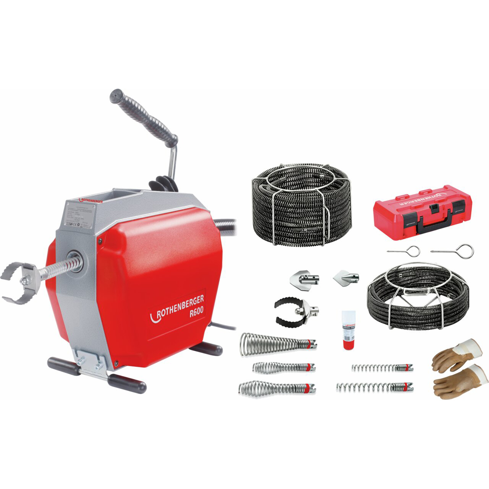 Rothenberger R600, machine de nettoyage de canalisations, 230V + jeu de spirales/outils standard 16-22mm