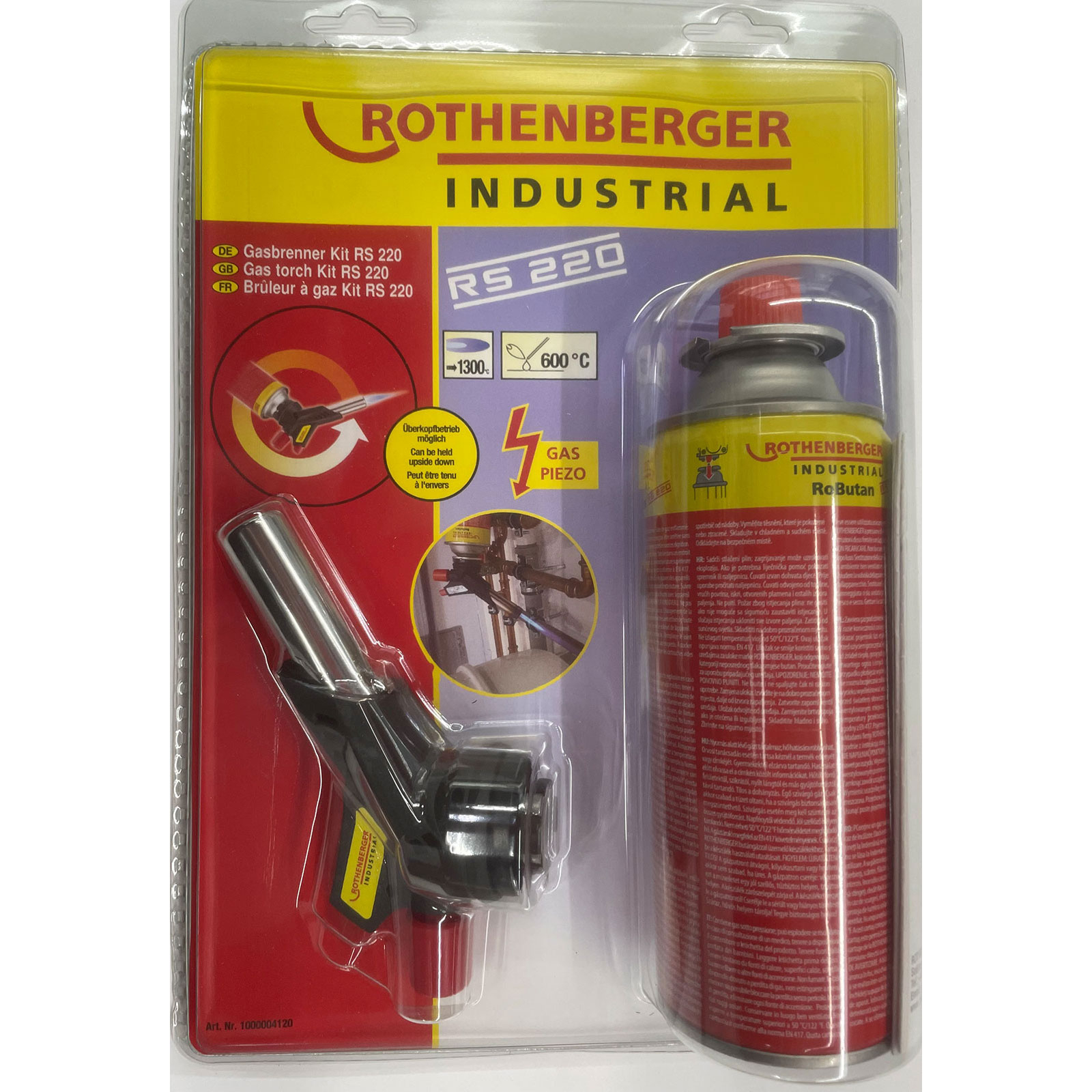 ROTHENBERGER Chalumeau à gaz industriel RS 220 avec 1 cartouche de gaz RoButan 220 g / 393 ml - 1000004120