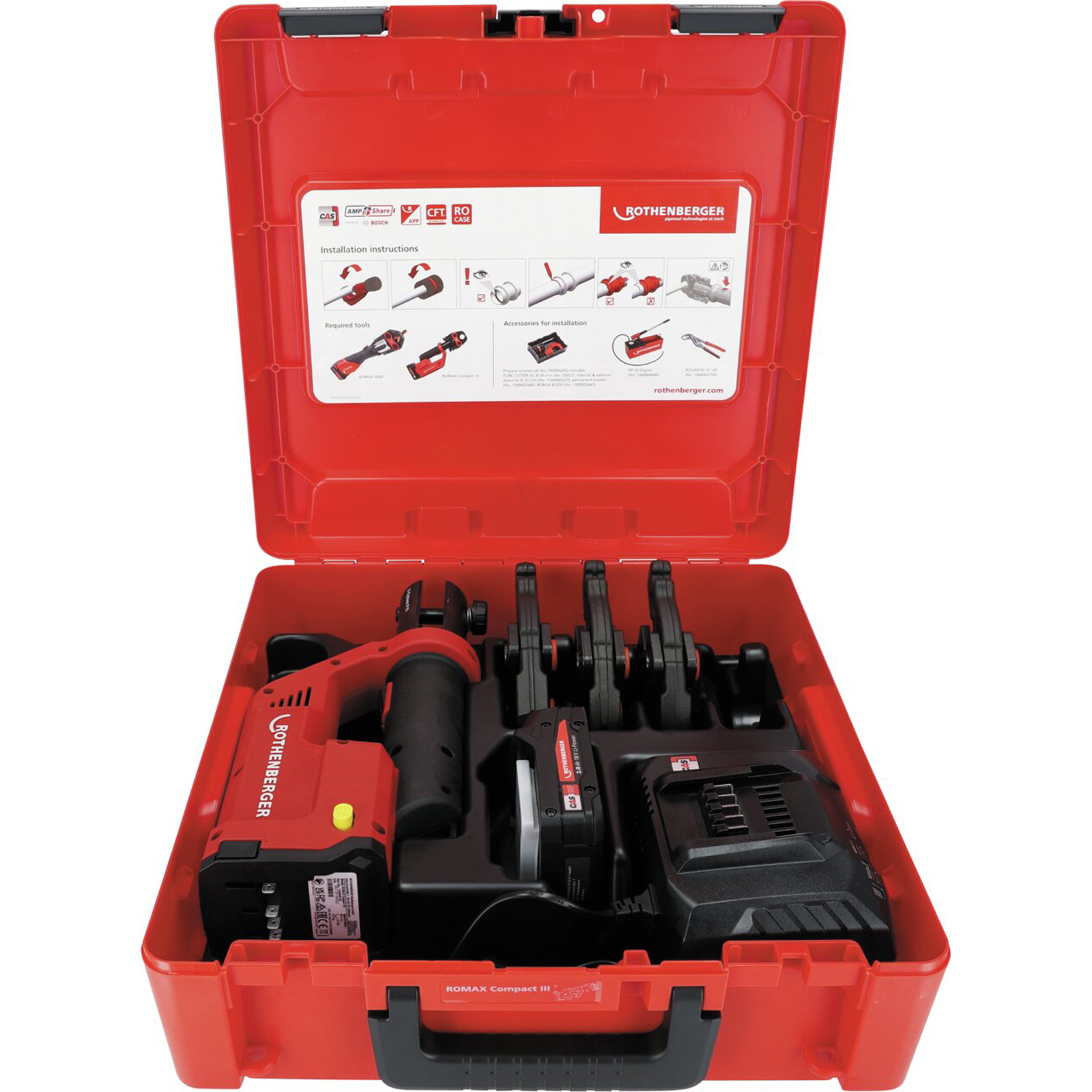 Presse à sertir sur batterie ROTHENBERGER ROMAX COMPACT III Set RFZ16-20-25, 2Ah, EU, CAS