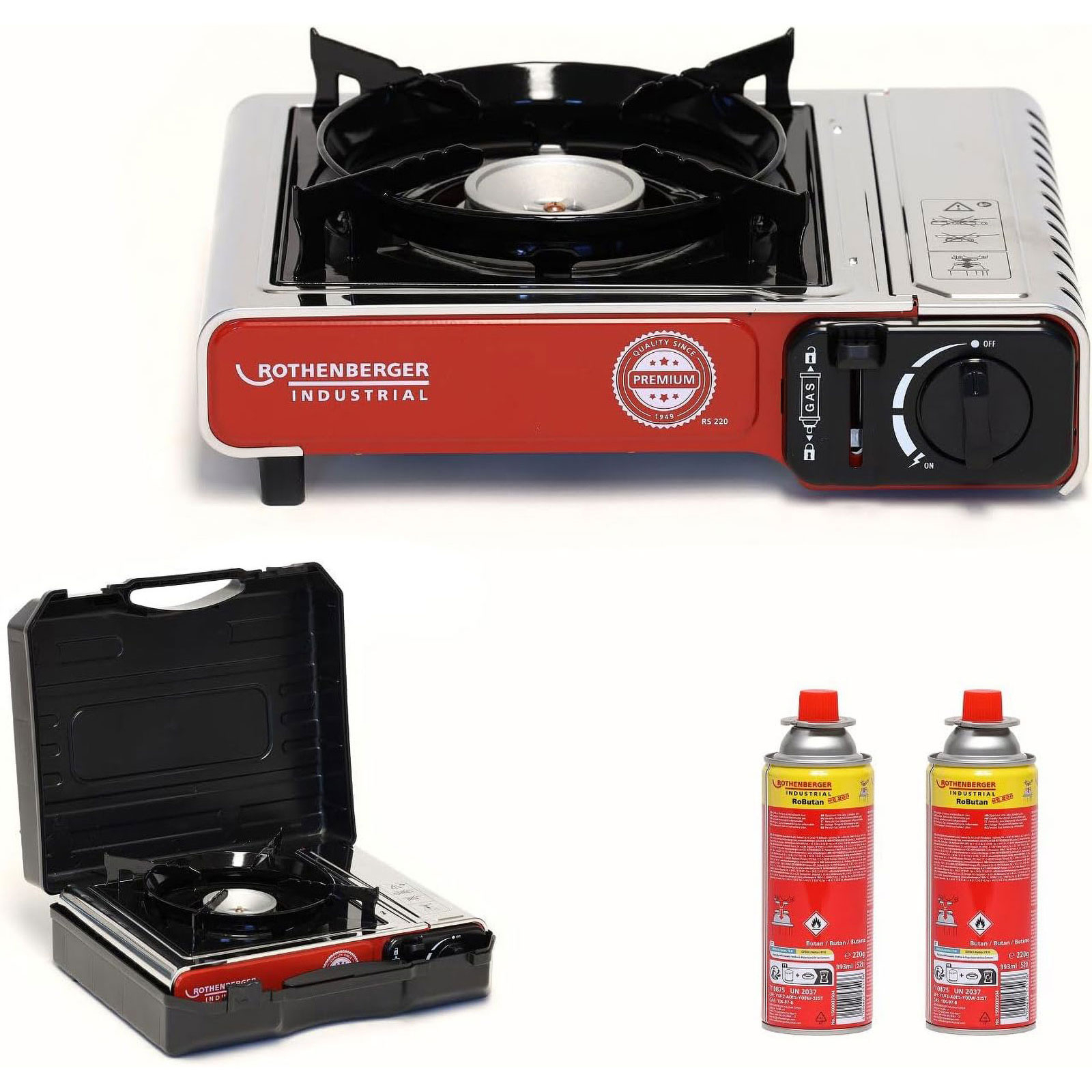 ROTHENBERGER Réchaud de camping industriel Premium RS 220 2,2 kW inclus 2x RoButan 220 g - 1500004232