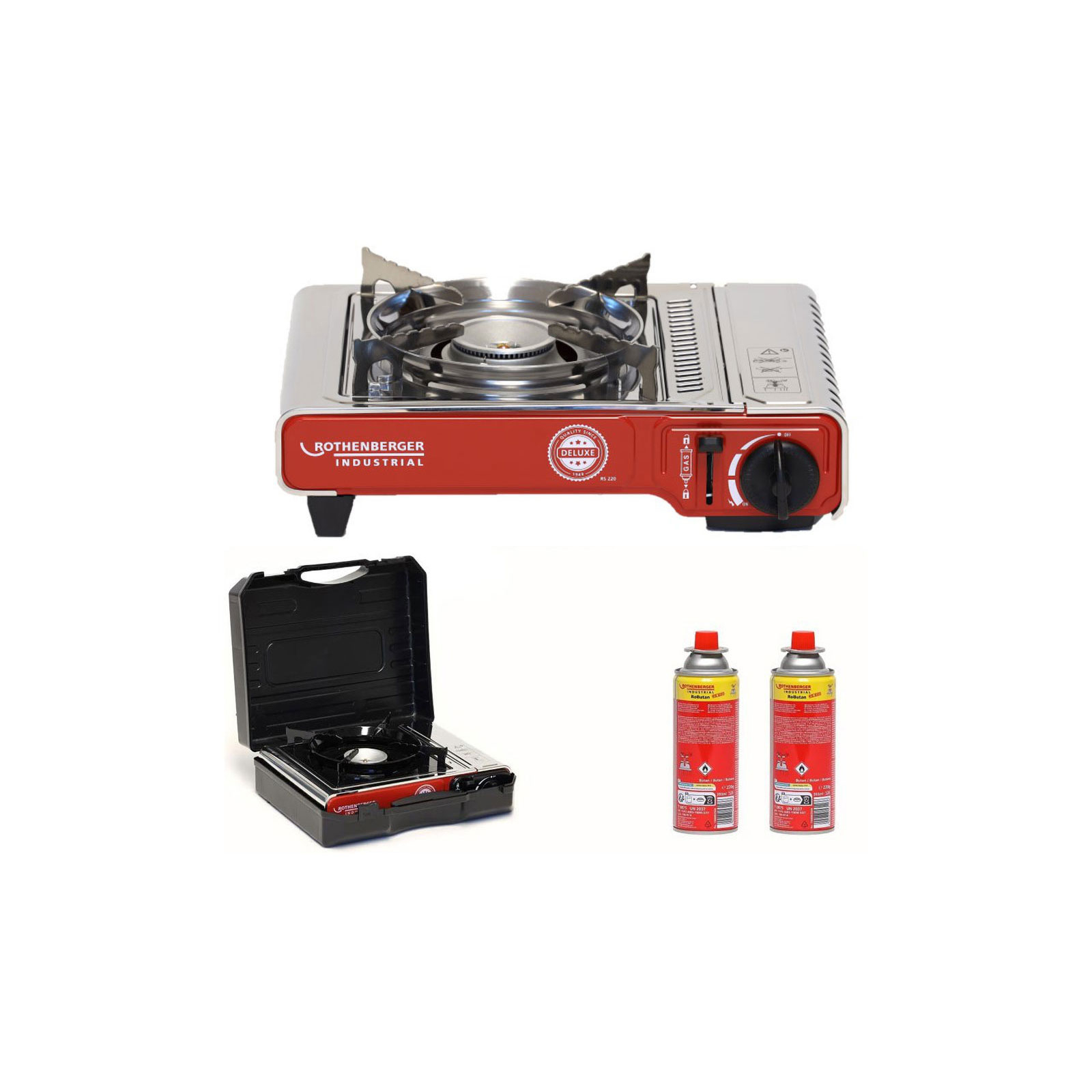 Rothenberger Réchaud de camping industriel 2,2 kW Deluxe RS 220 inclus 2x RoButan 220 g - 1500004233