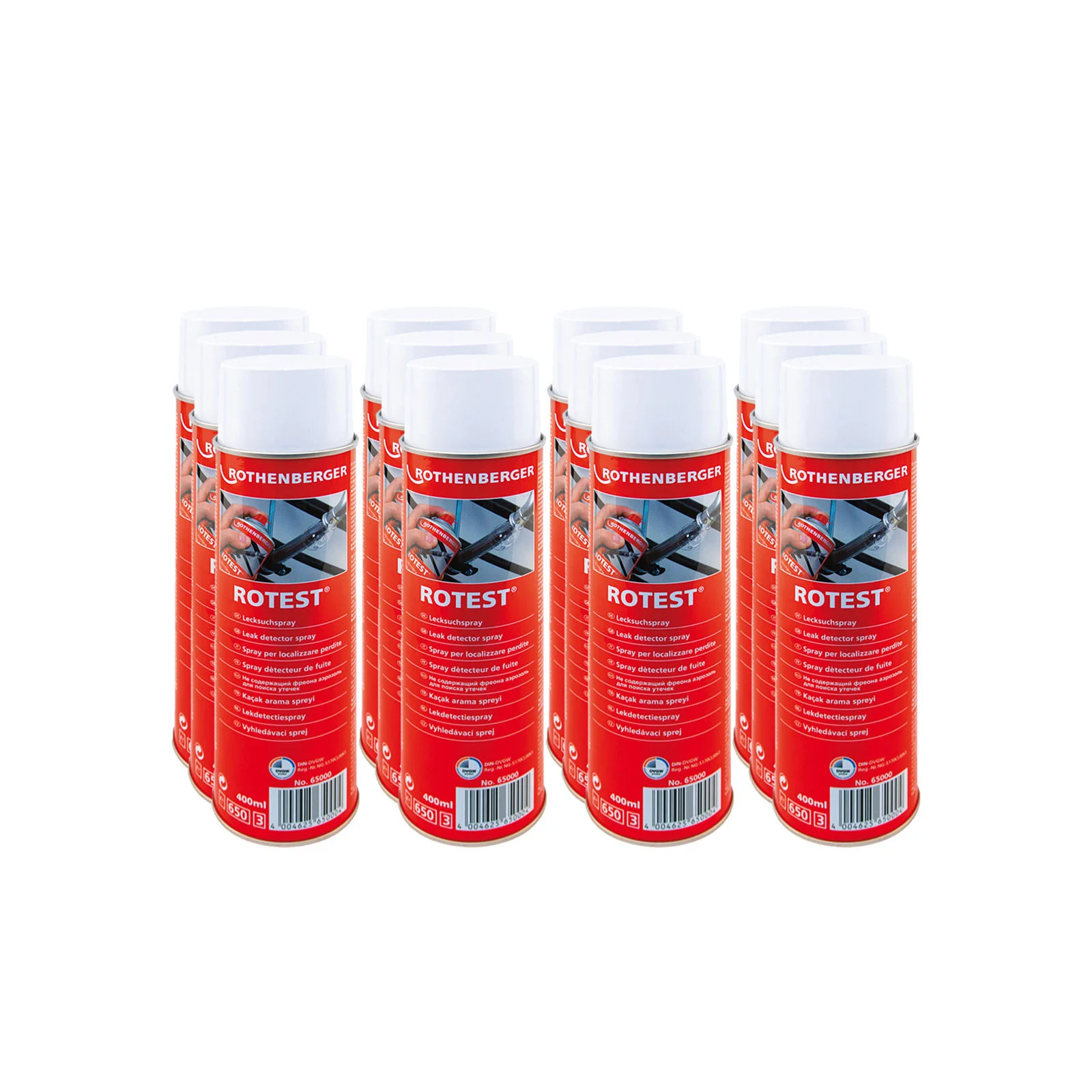 ROTHENBERGER Spray détecteur de fuites industriel 12x, 400 ml - 65000 — lot de 12 pièces