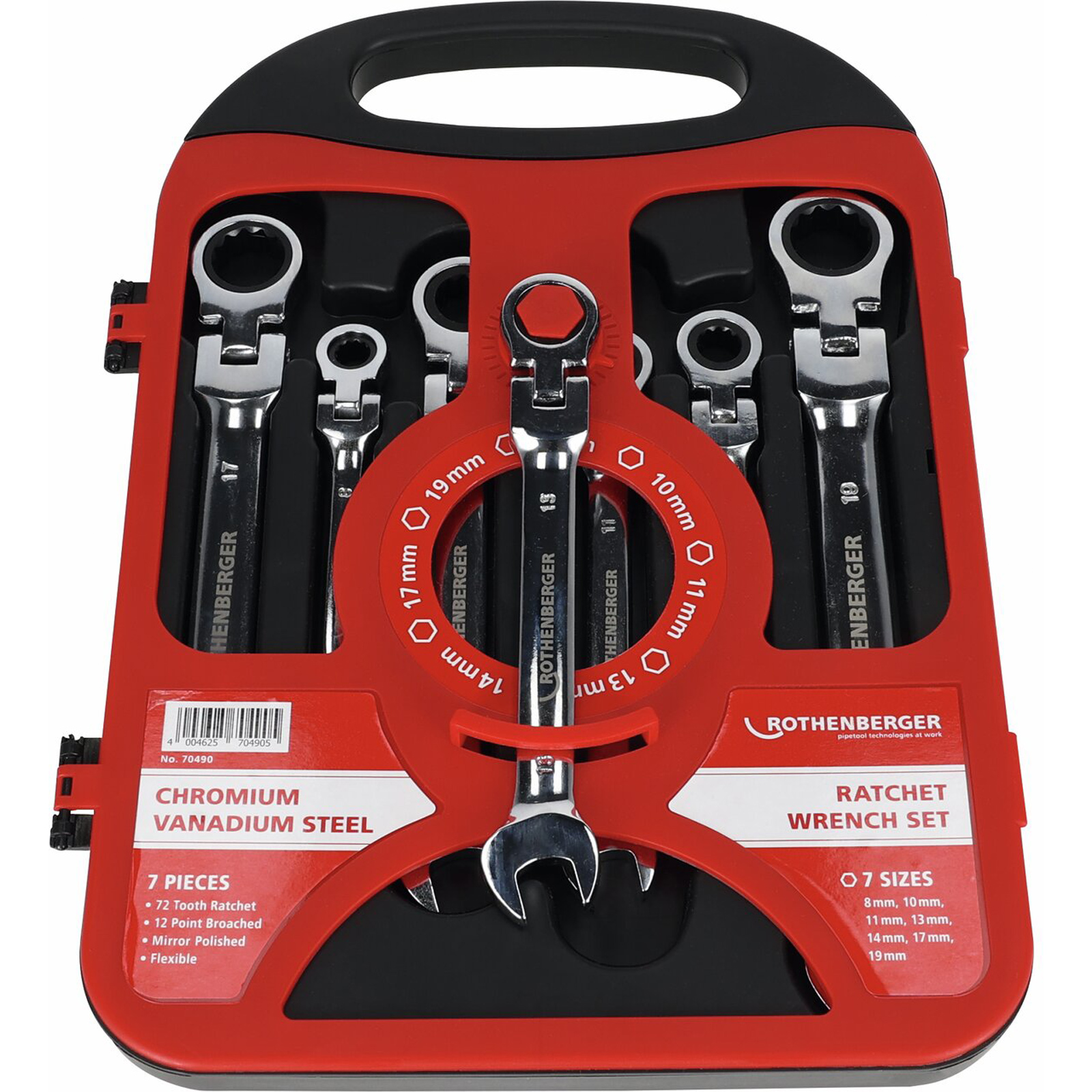 Jeu de clés à cliquet articulées ROTHENBERGER ROCLICK 7 pièces 8-10-11-13-14-17-19 mm en coffret plastique - 70490