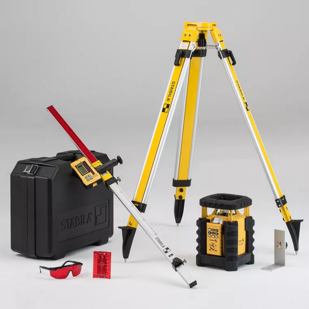 Laser rotatif Stabila LAR 350, set de 9 pièces, récepteur, trépied de chantier, accessoires
