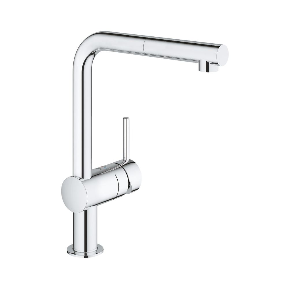 Grohe Minta Mitigeur monocommande pour évier, montage 1 trou, bec en L, basse pression, pommeau extractible laminaire, 8,0 l/min, Chrome