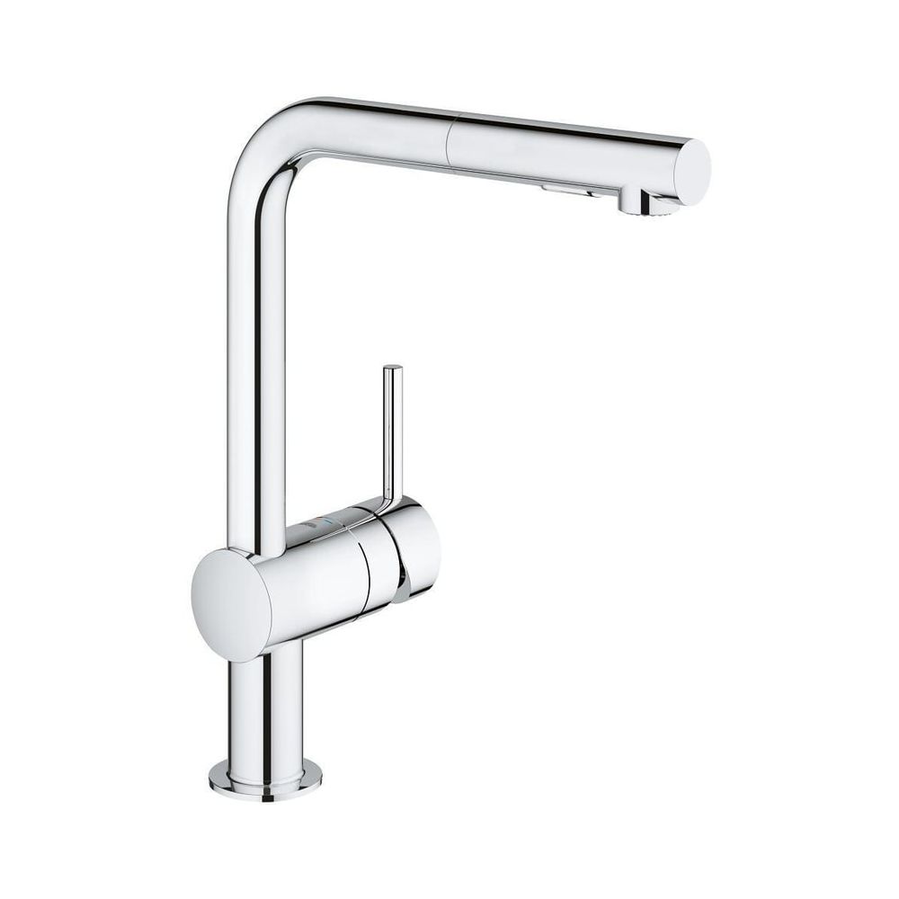 Robinetterie de cuisine Grohe Minta, mitigeur monocommande, montage 1 trou, bec en L, pommeau extractible double jet, débit 9,0 l/min, chrome, 30274000