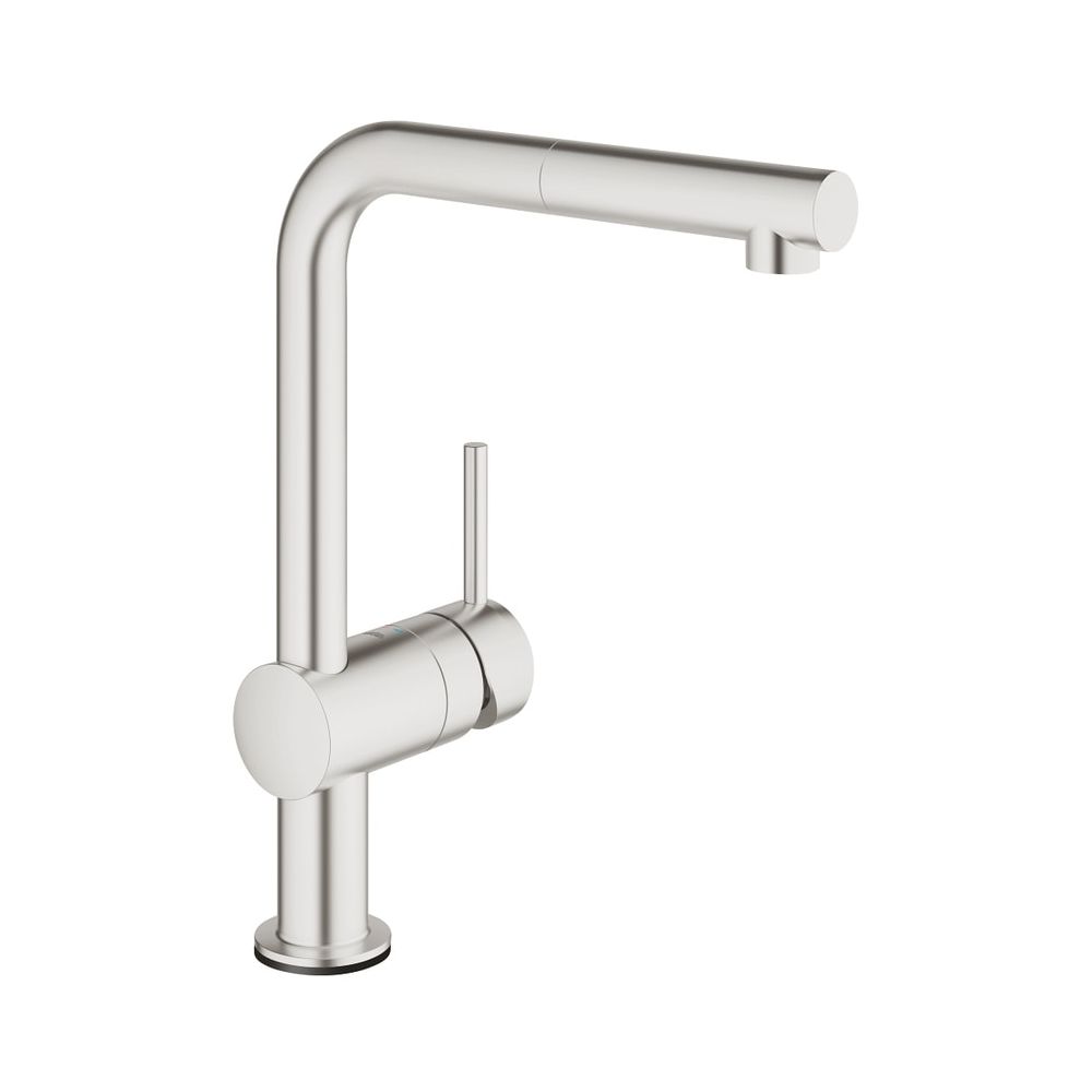 Robinet de cuisine Grohe Minta Touch électronique à un trou, bec orientable L, finition Supersteel, mousseur extractible