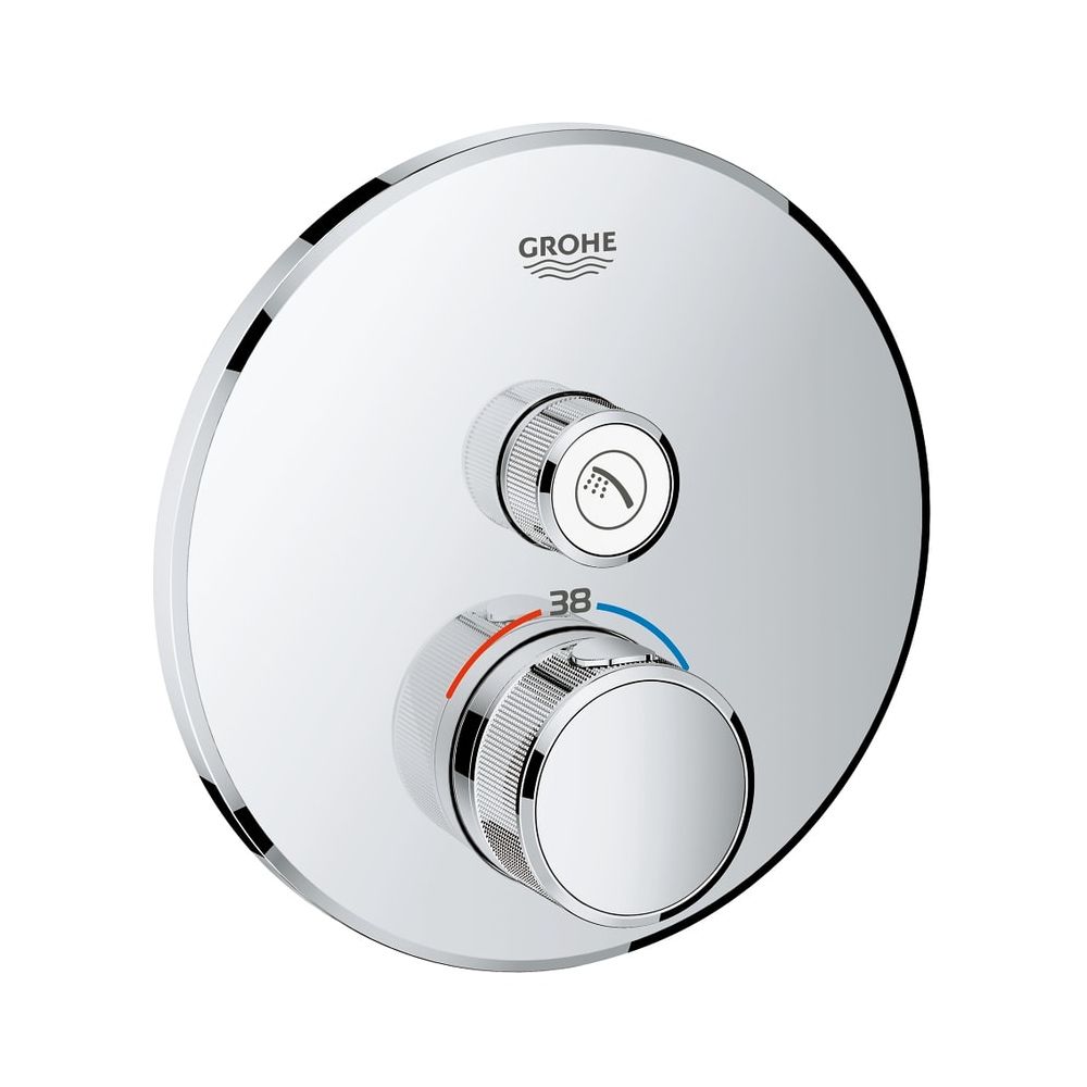 Grohe Grohtherm SmartControl Thermostat, rond, kit de montage pour Rapido SmartBox, 1 vanne d'arrêt, Chrome, 29118000