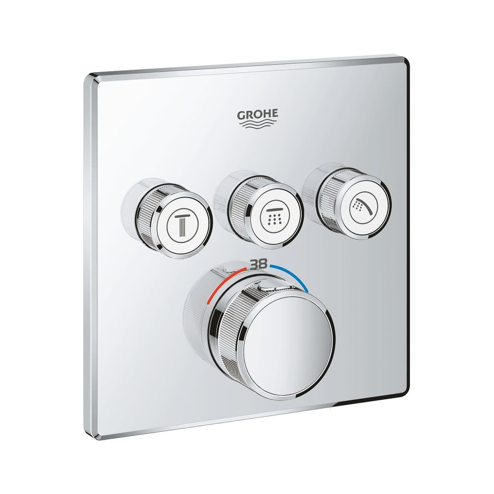 Thermostat encastré Grohe Grohtherm SmartControl angulaire, kit de montage complet pour Rapido SmartBox, 3 vannes d'arrêt, chromé